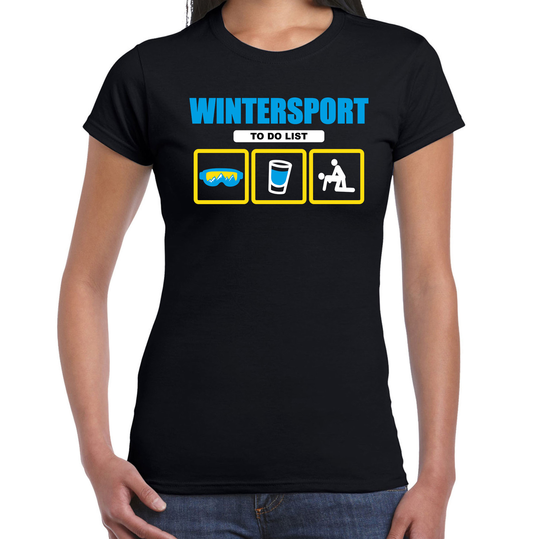 Apres ski t-shirt to do list skieen zwart dames Wintersport shirt Foute apres ski outfit