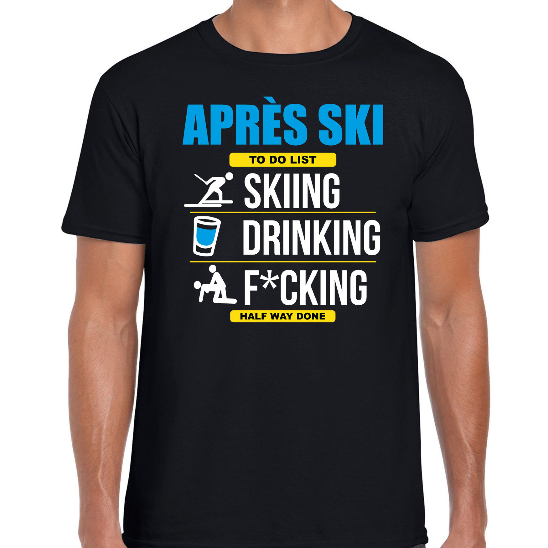 Apres ski t-shirt winterport to do list zwart heren Wintersport shirt Foute apres ski outfit