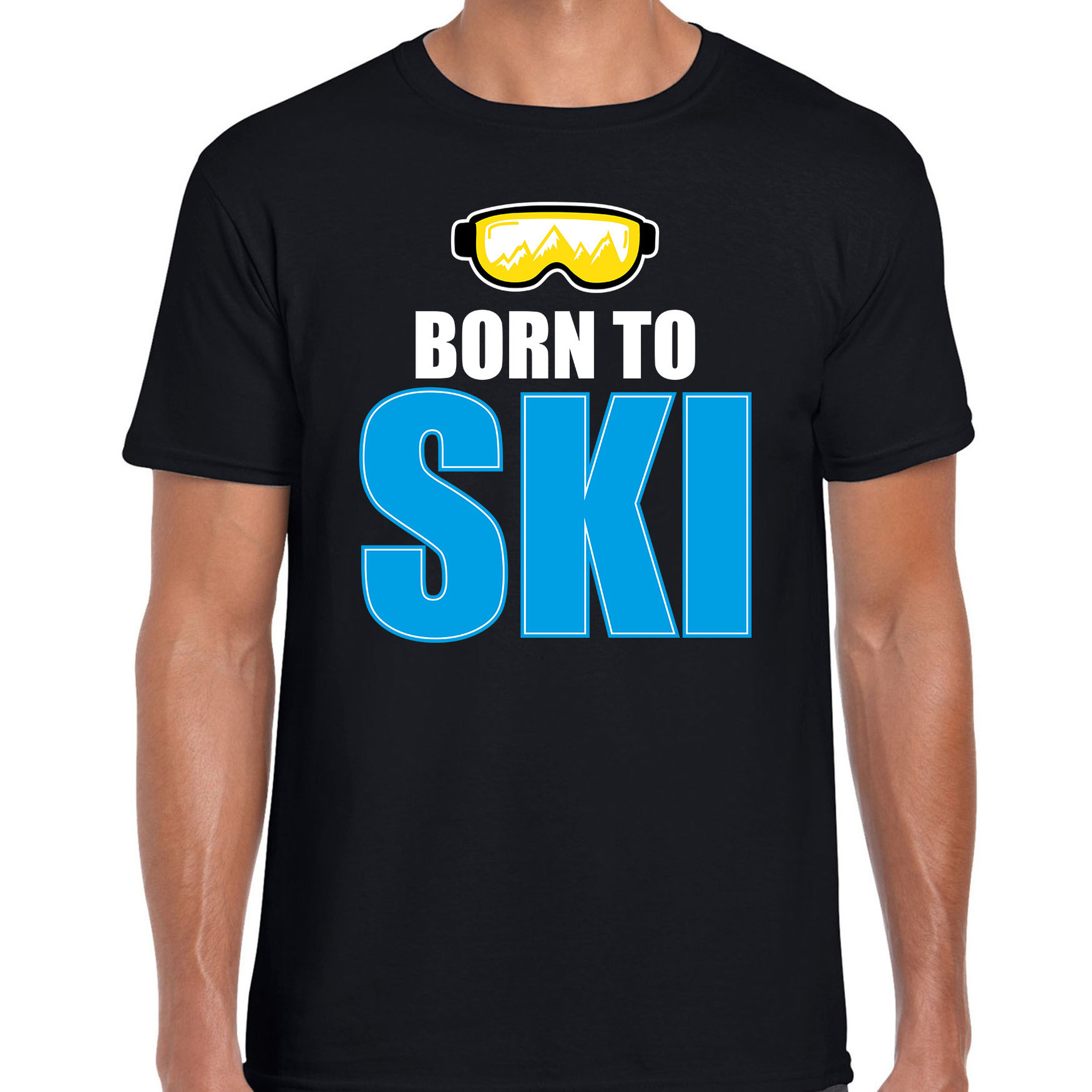 Apres-ski t-shirt wintersport Born to ski zwart voor heren