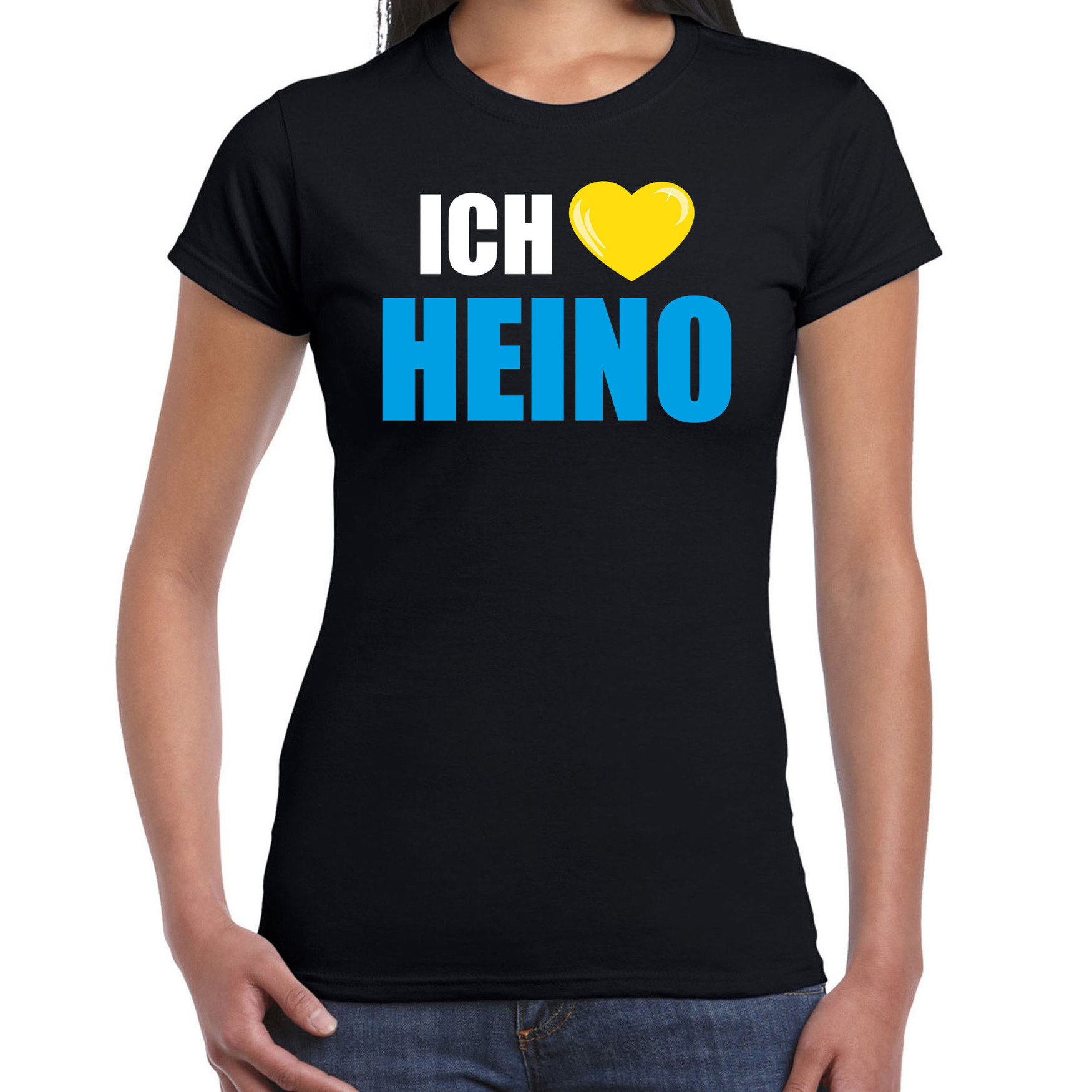 Apres-ski t-shirt wintersport Ich liebe Heino zwart voor dames