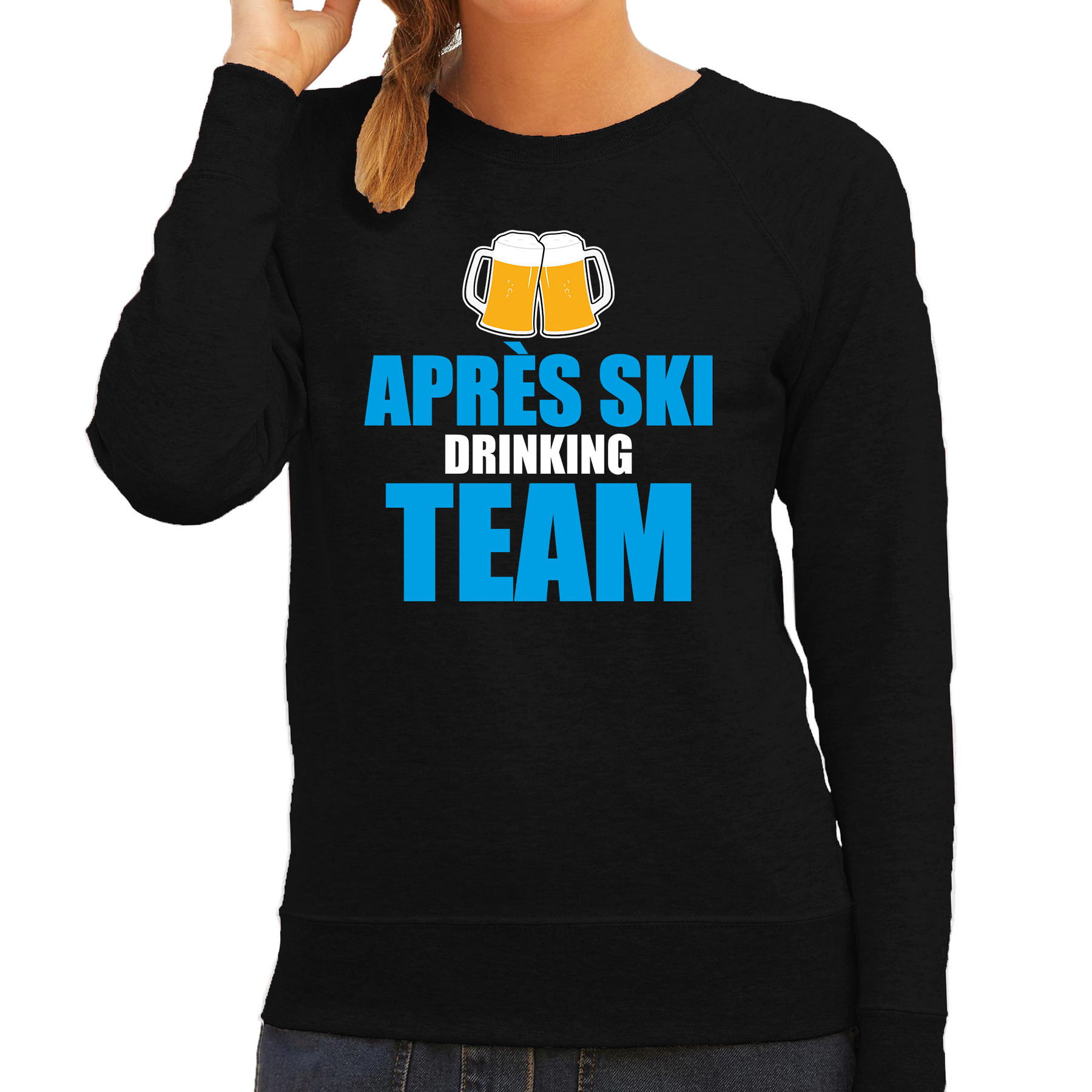 Apres ski trui Apres ski drinking team bier zwart dames Wintersport sweater Foute apres ski out