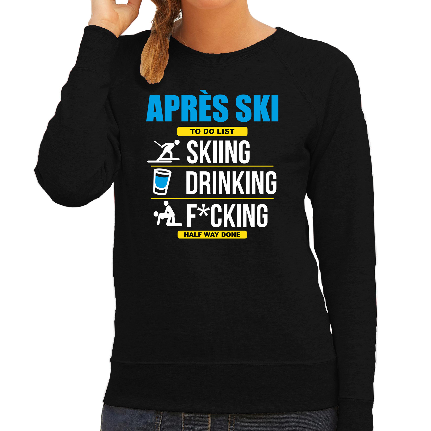 Apres ski trui to do list skieen zwart dames Wintersport sweater Foute apres ski outfit