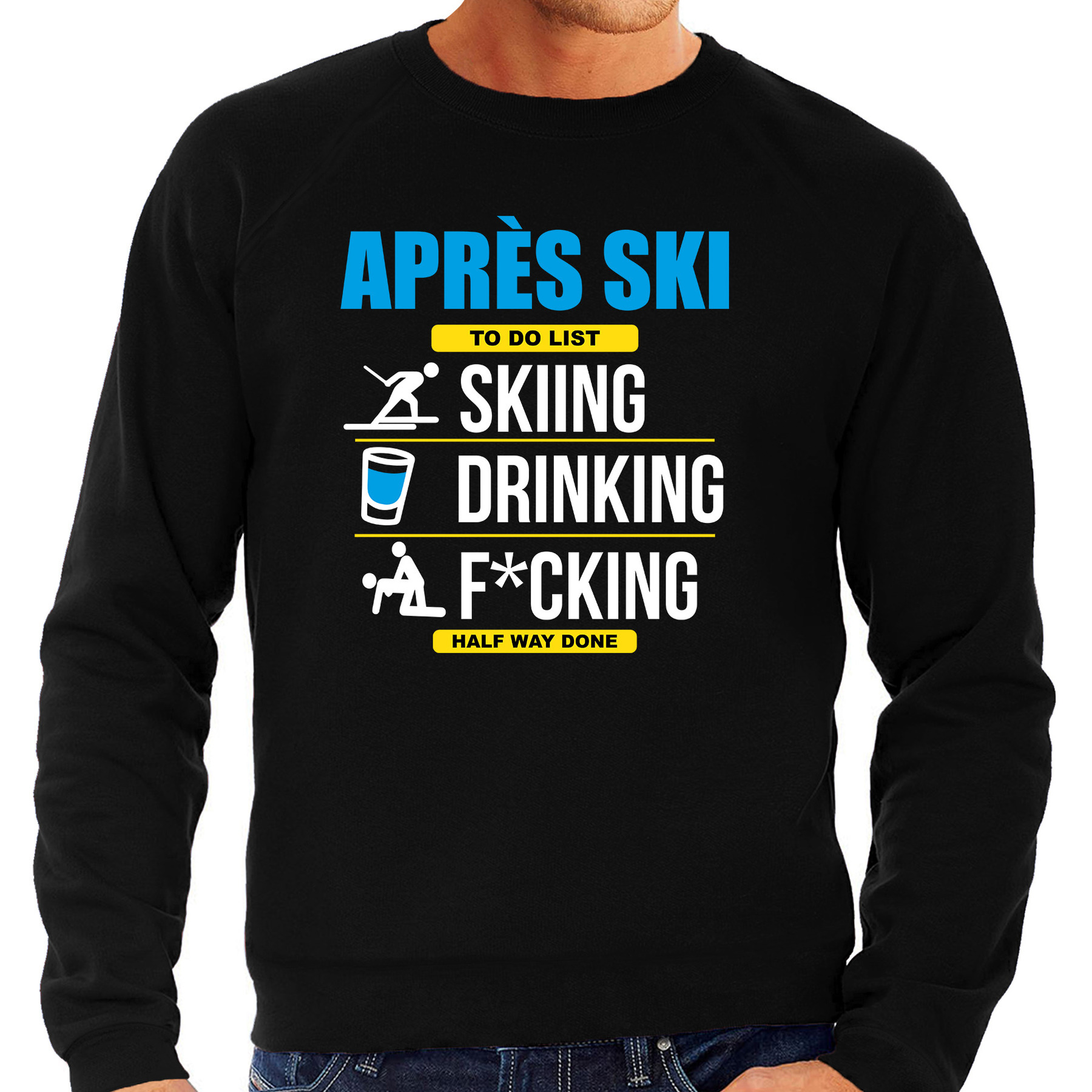 Apres ski trui to do list skieen zwart heren Wintersport sweater Foute apres ski outfit