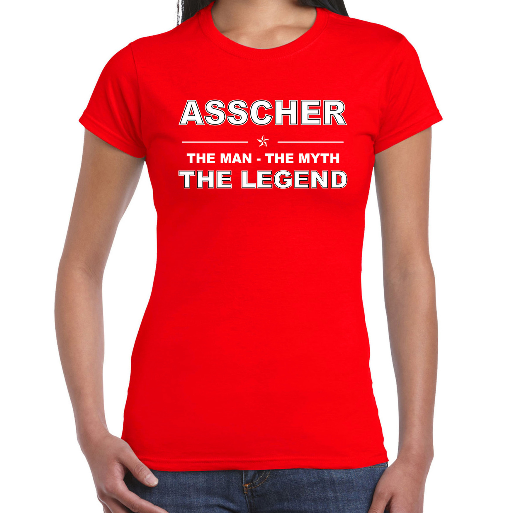 Asscher naam t-shirt the man-the myth-the legend rood voor dames