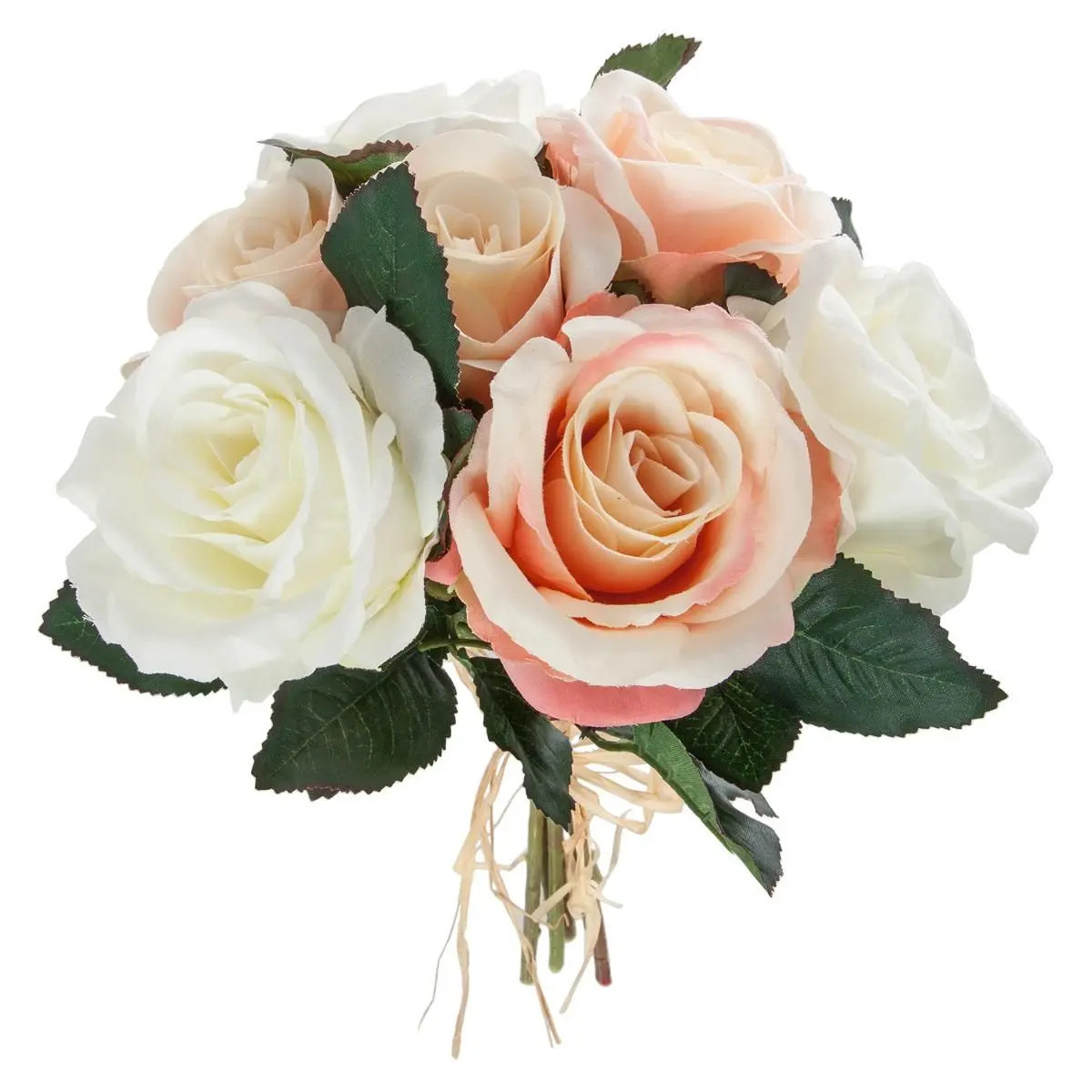 Atmosphera kunstbloemen boeket 7 roze-witte rozen 30 cm