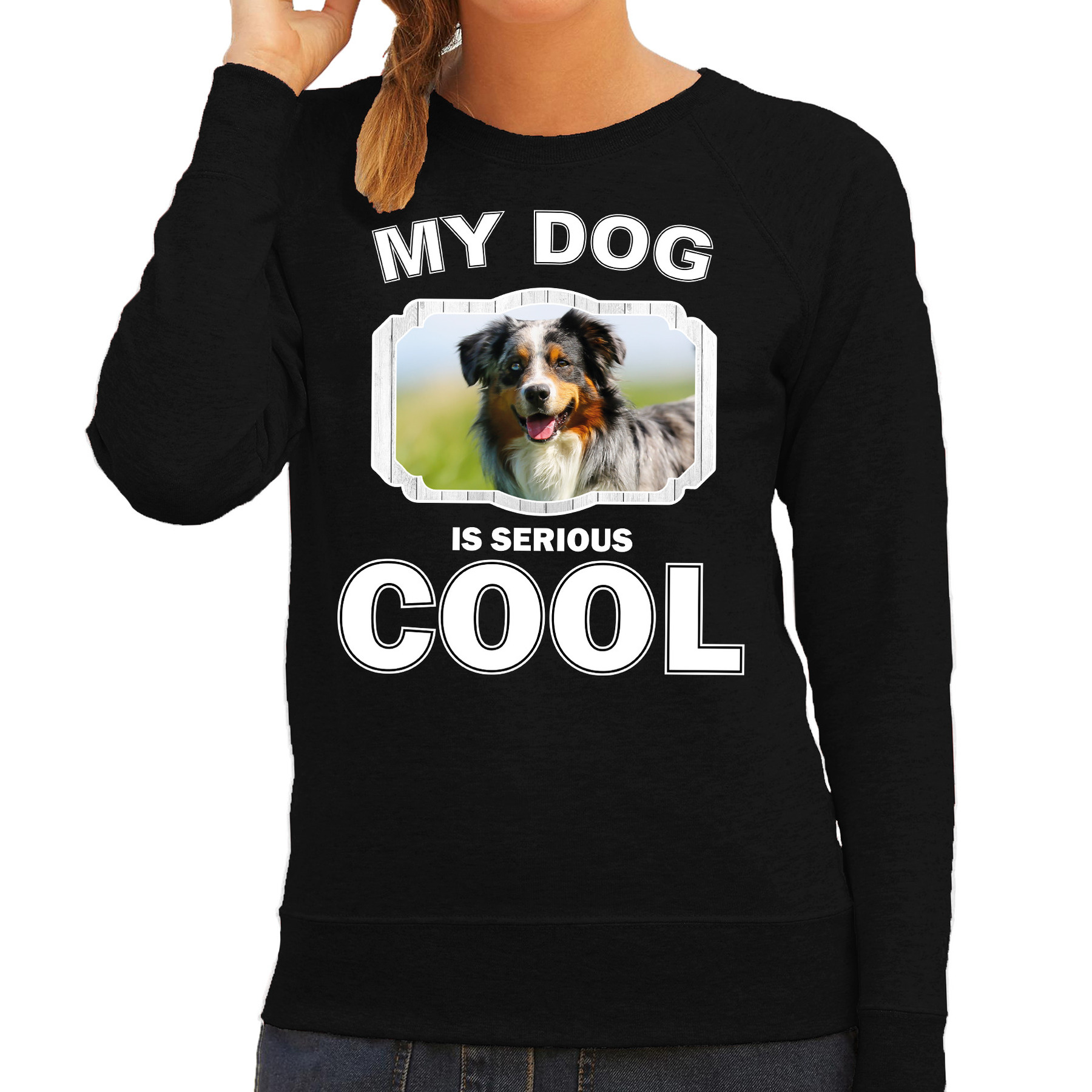 Australische herder honden sweater-trui my dog is serious cool zwart voor dames