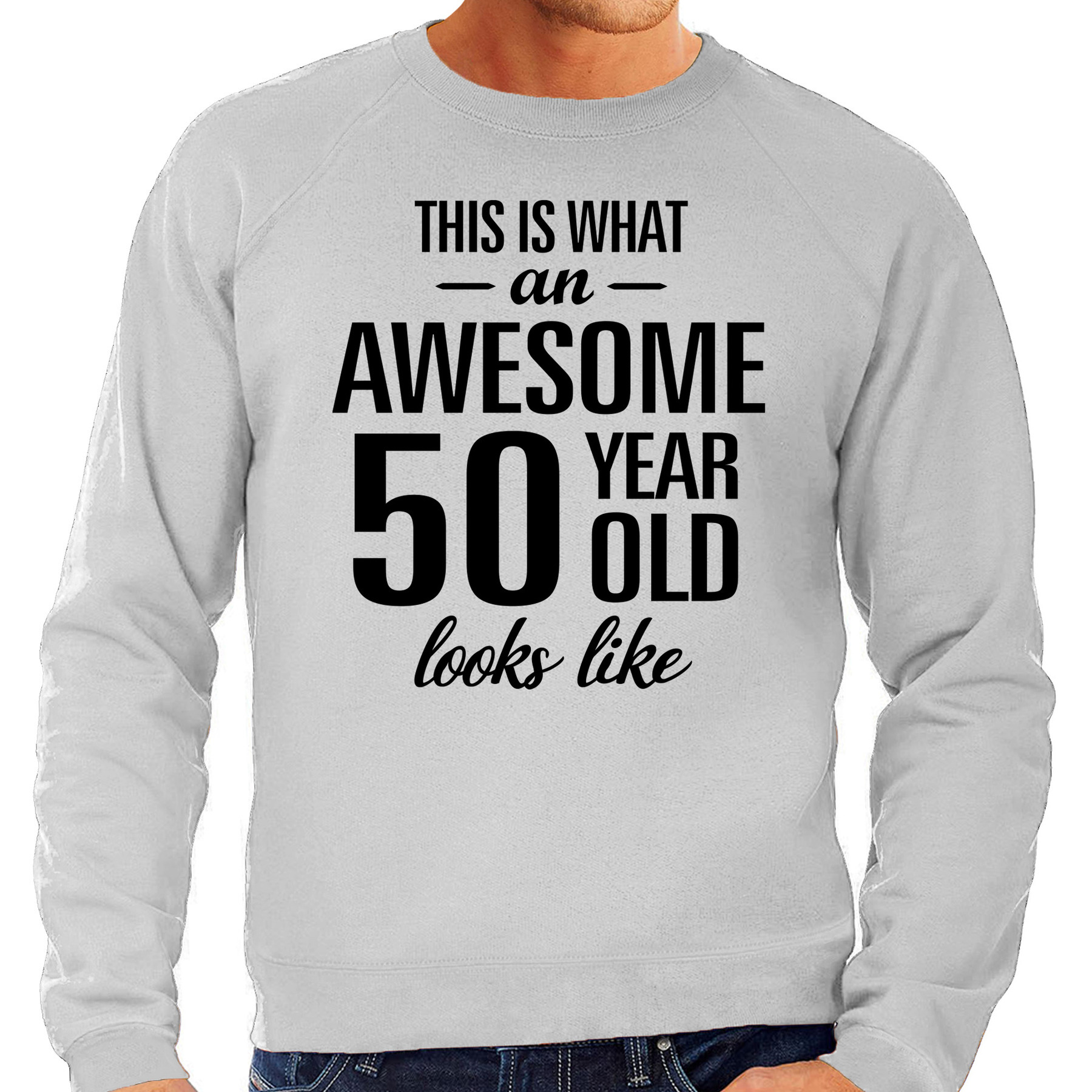 Awesome 50 year-50 jaar cadeau sweater-trui grijs heren Abraham