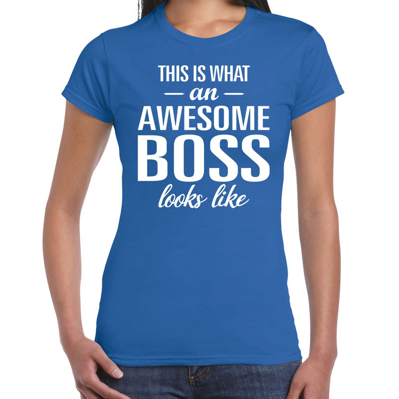 Awesome Boss tekst t-shirt blauw dames