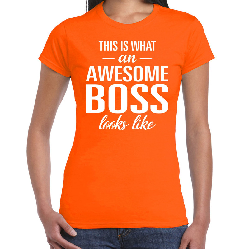 Awesome Boss tekst t-shirt oranje dames