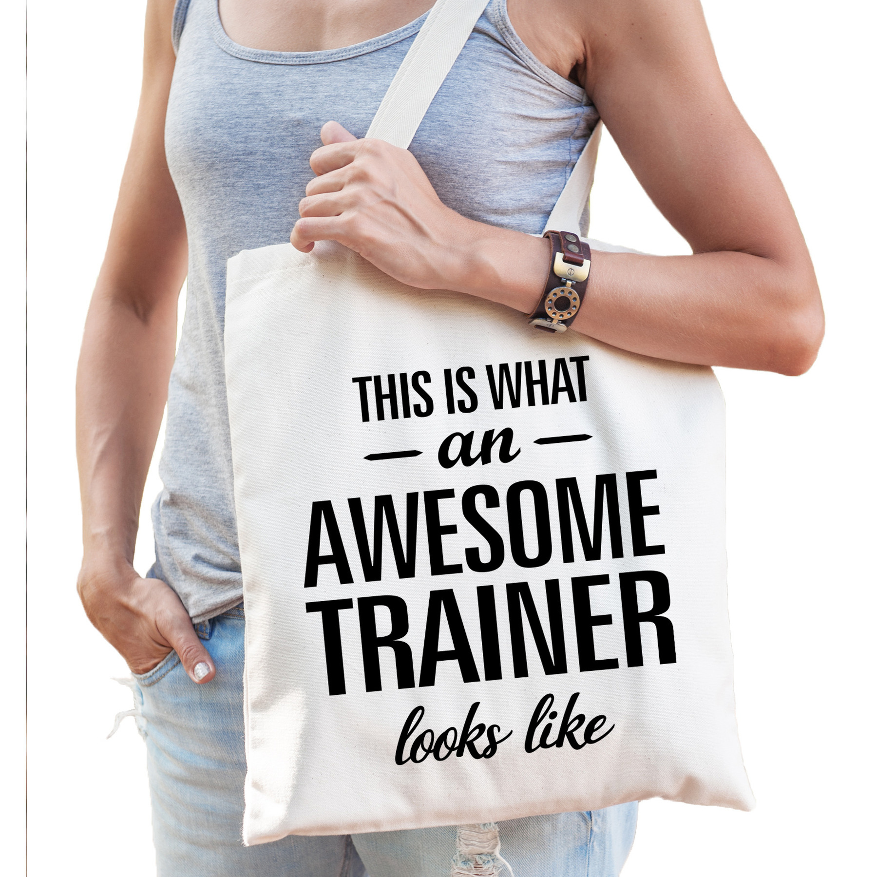 Awesome-geweldige trainer cadeau tas wit voor dames en heren