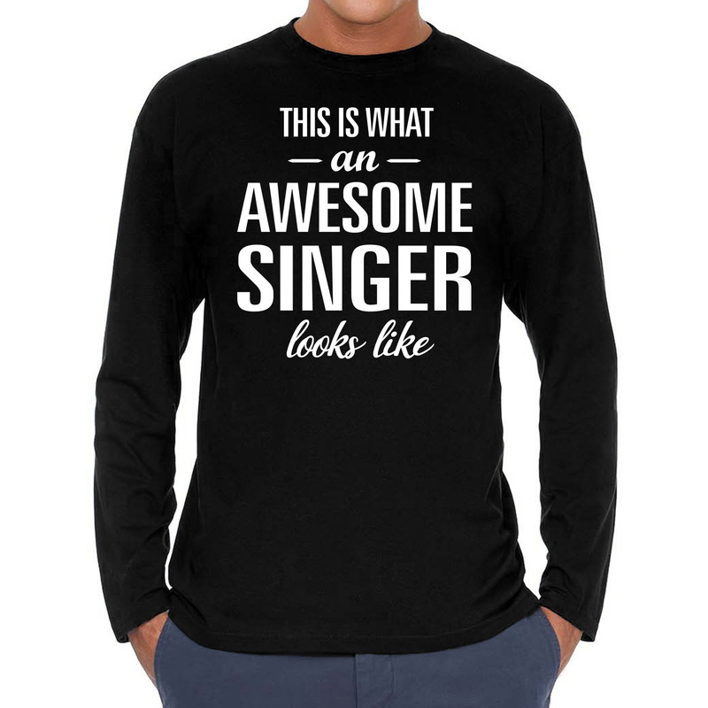 Awesome singer-zanger cadeau t-shirt long sleeves zwart heren