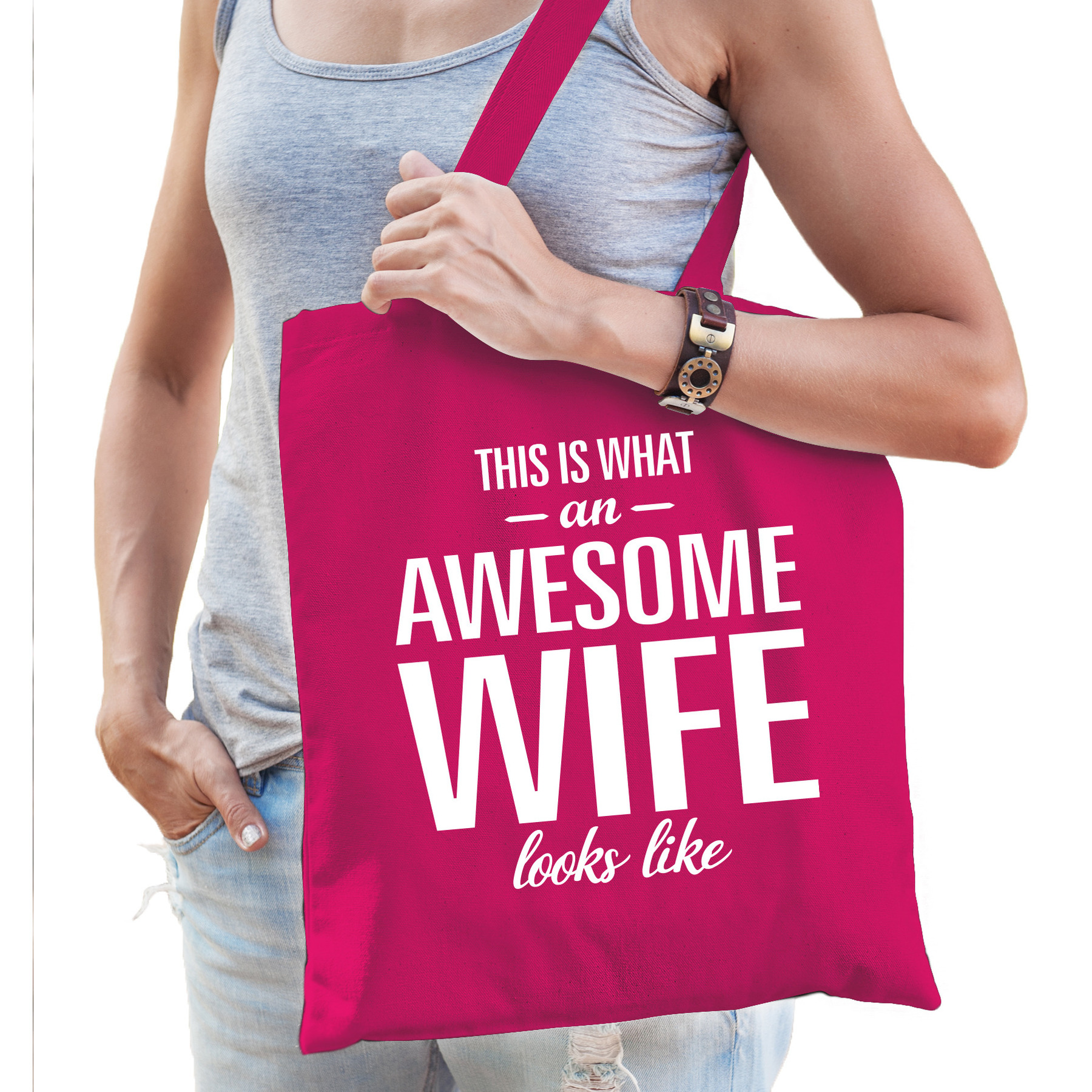 Awesome wife-vrouw cadeau tas roze voor dames