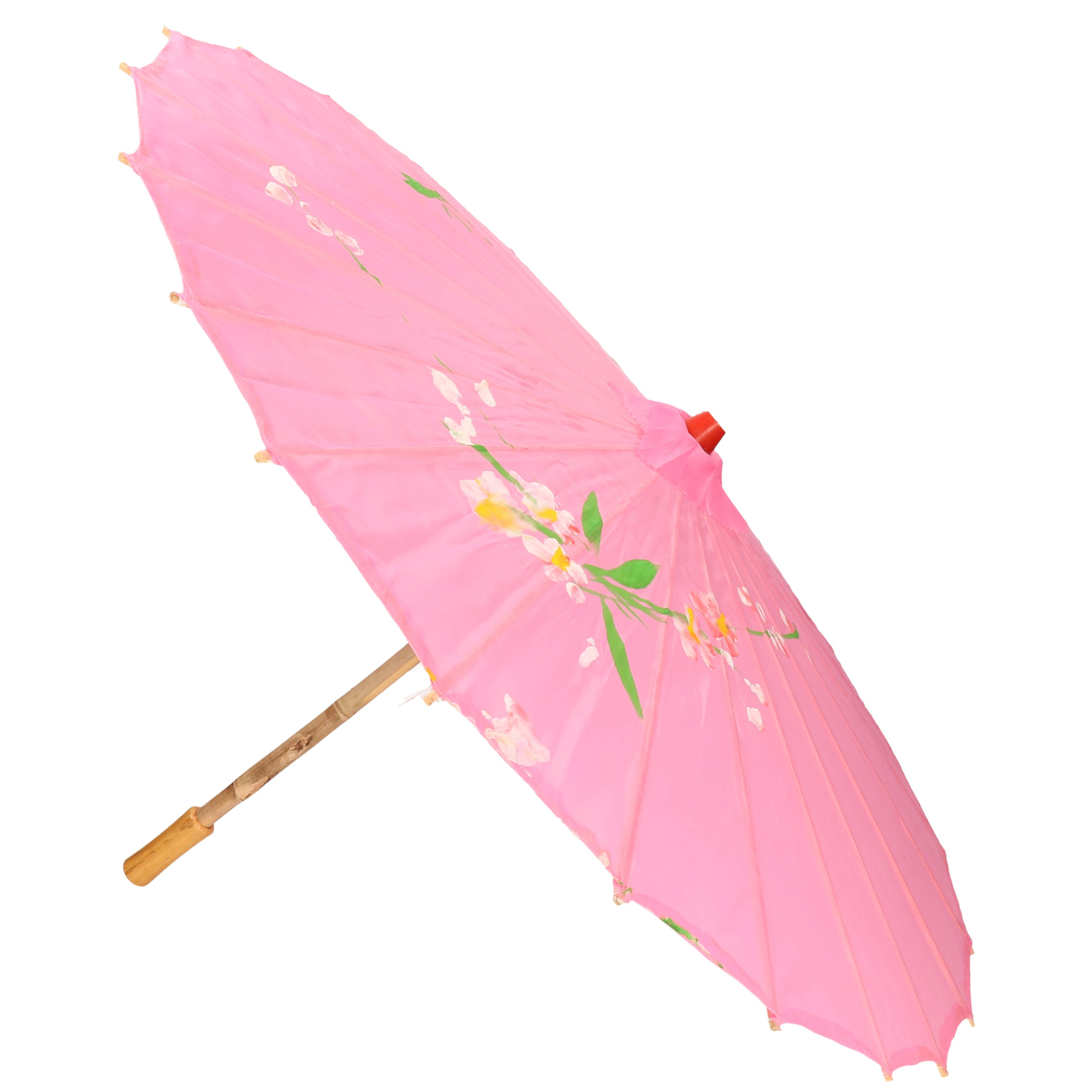Aziatische paraplu met bloemen groot roze