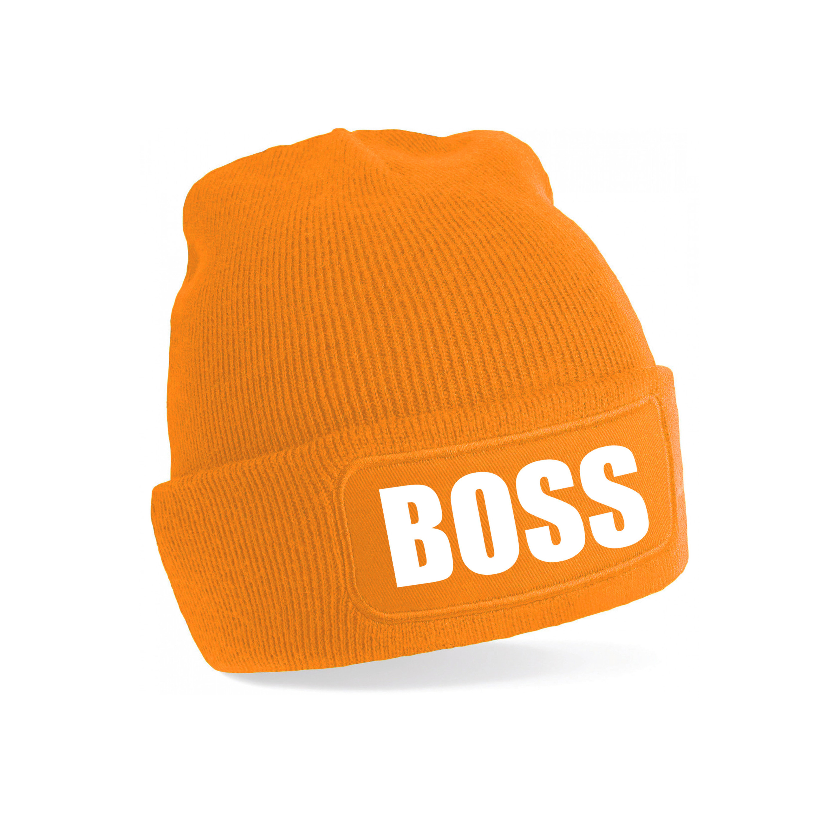 Baas muts voor volwassenen oranje boss-baas wintermuts beanie one size unisex