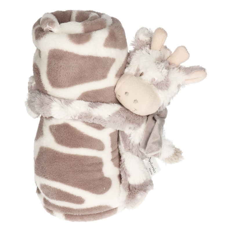 Baby kraamcadeau koeienprint fleecedeken met koetje-stiertje knuffel