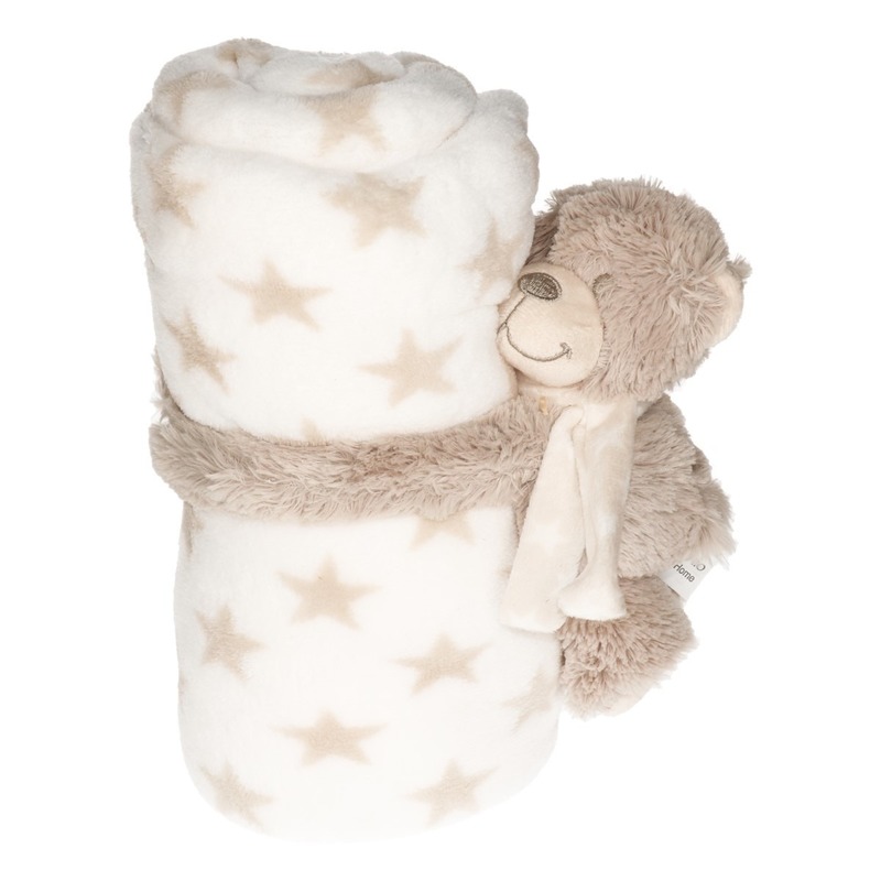 Baby kraamcadeau sterrenprint fleecedeken met teddybeer knuffel