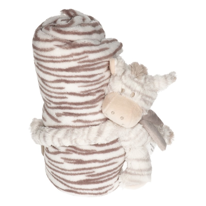 Baby kraamcadeau zebraprint fleecedeken met zebras knuffel