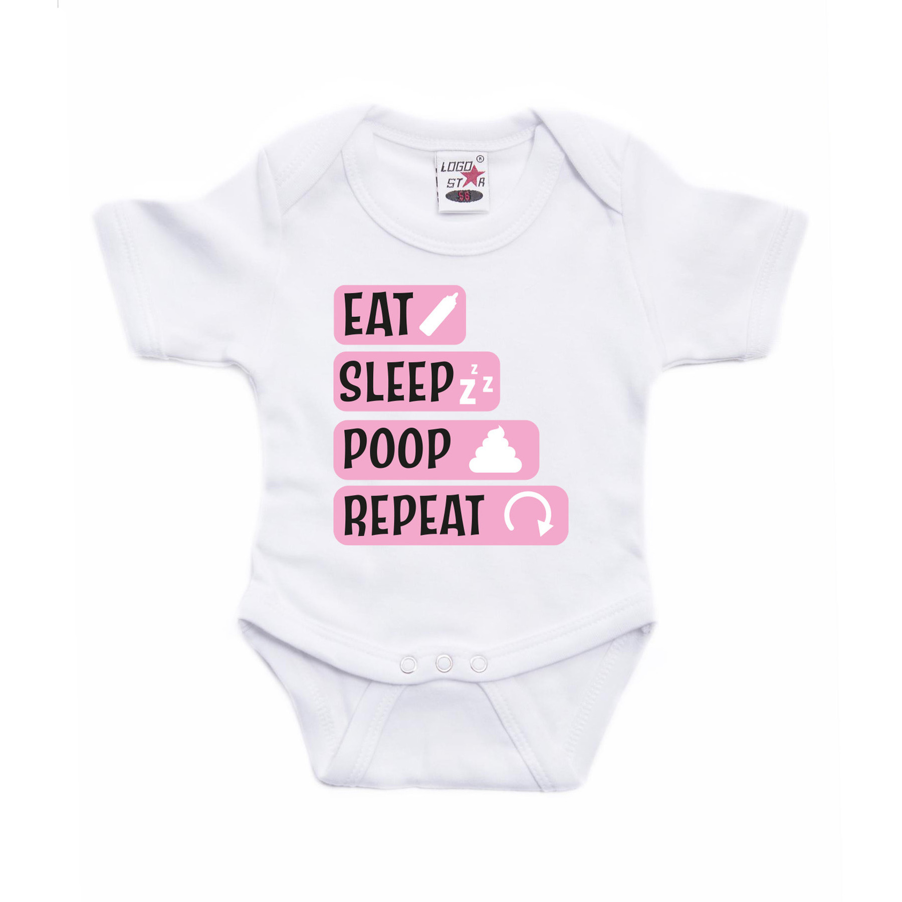 Baby rompertje eat sleep poop repeat roze kraam cadeau