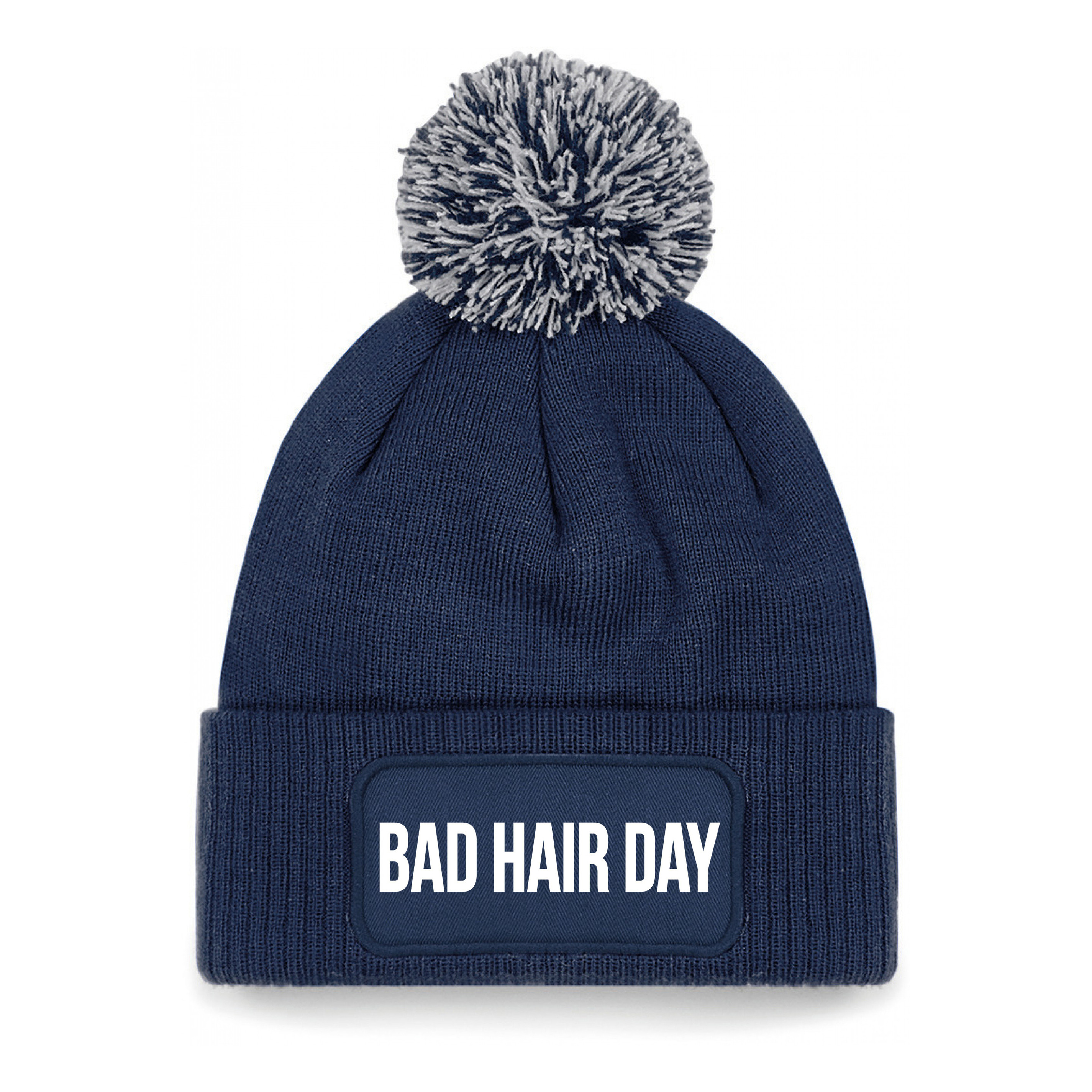 Bad hair day muts met pompon unisex one size Navy
