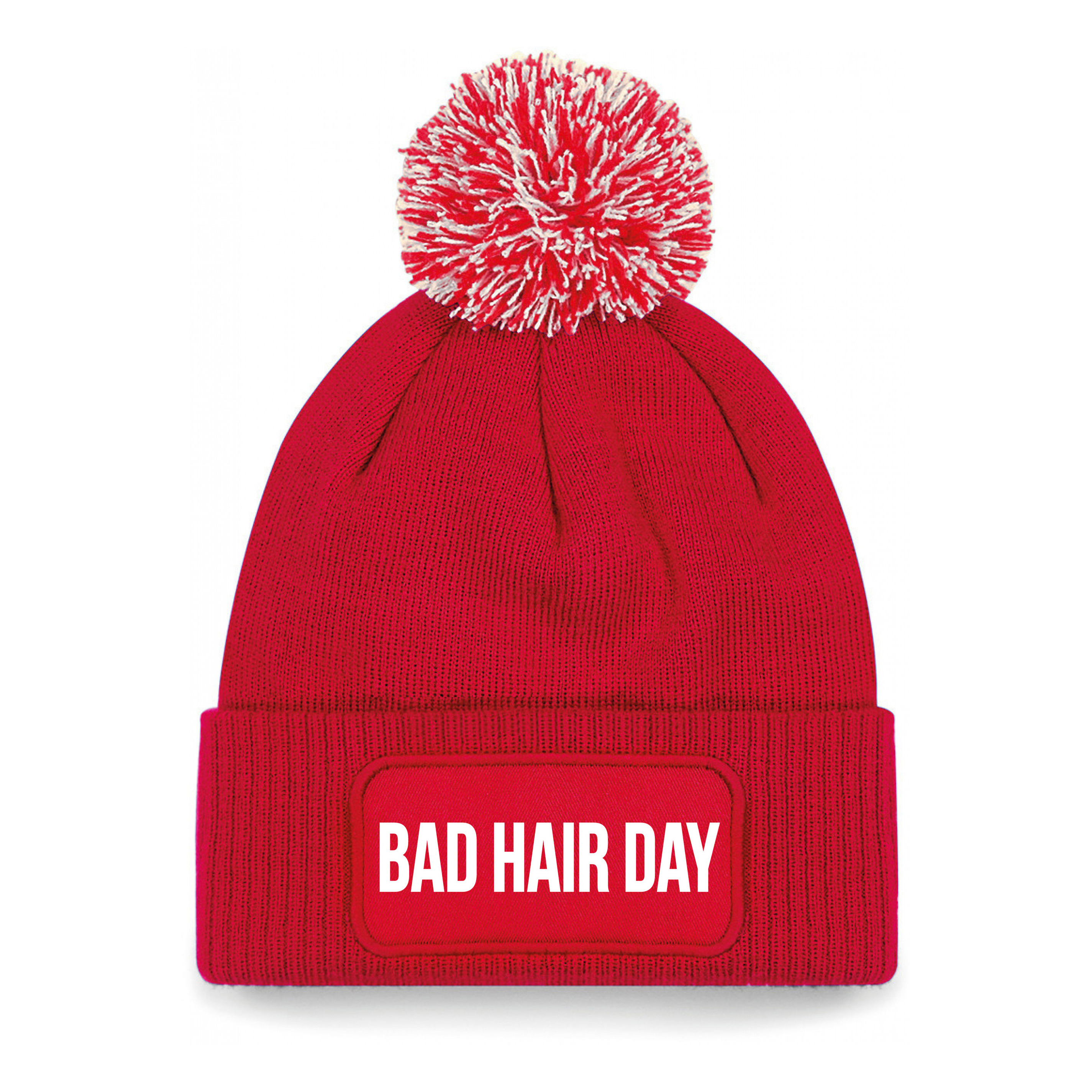 Bad hair day muts met pompon unisex one size Rood