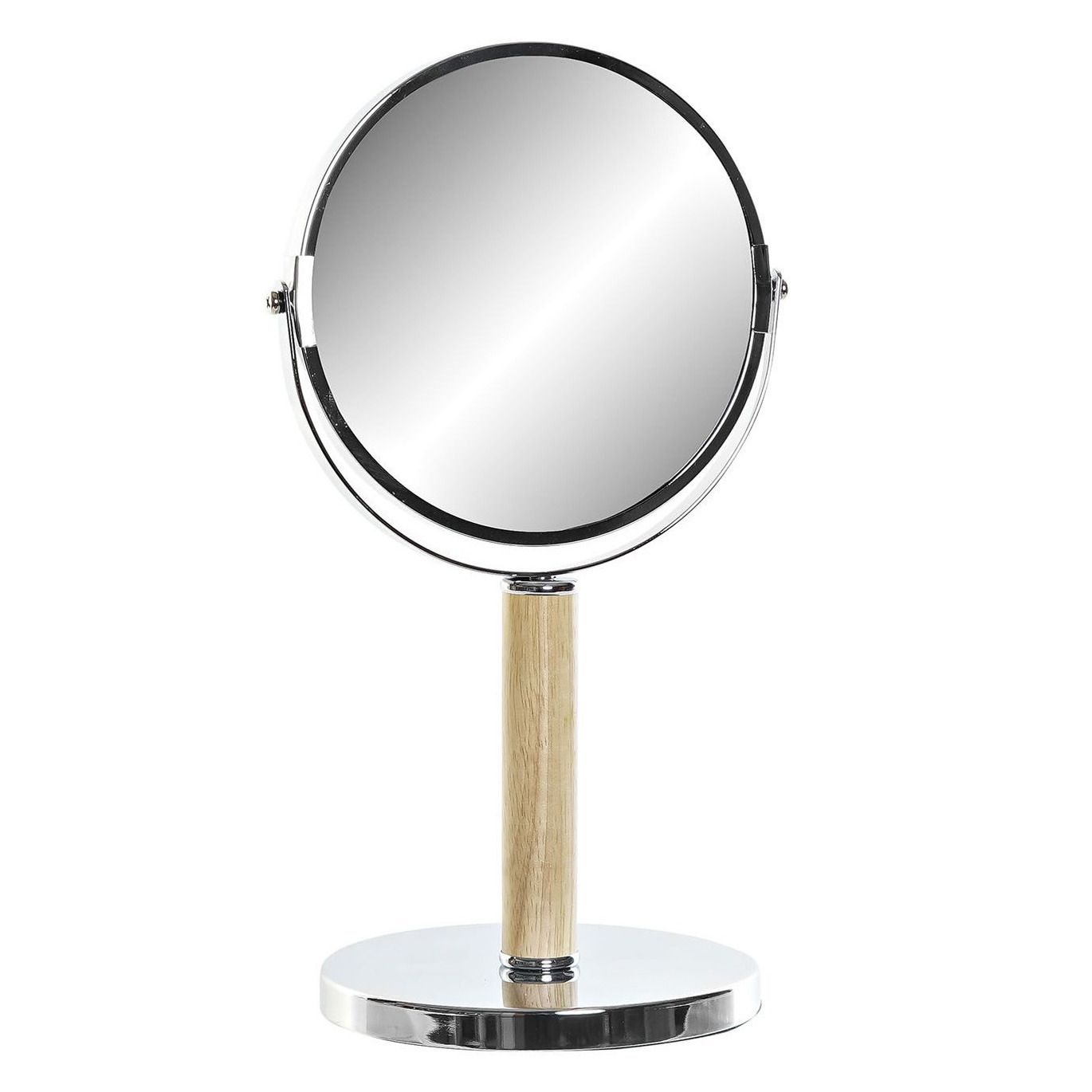 Badkamerspiegel-make-up spiegel rond dubbelzijdig metaal zilver D19 x H34 cm
