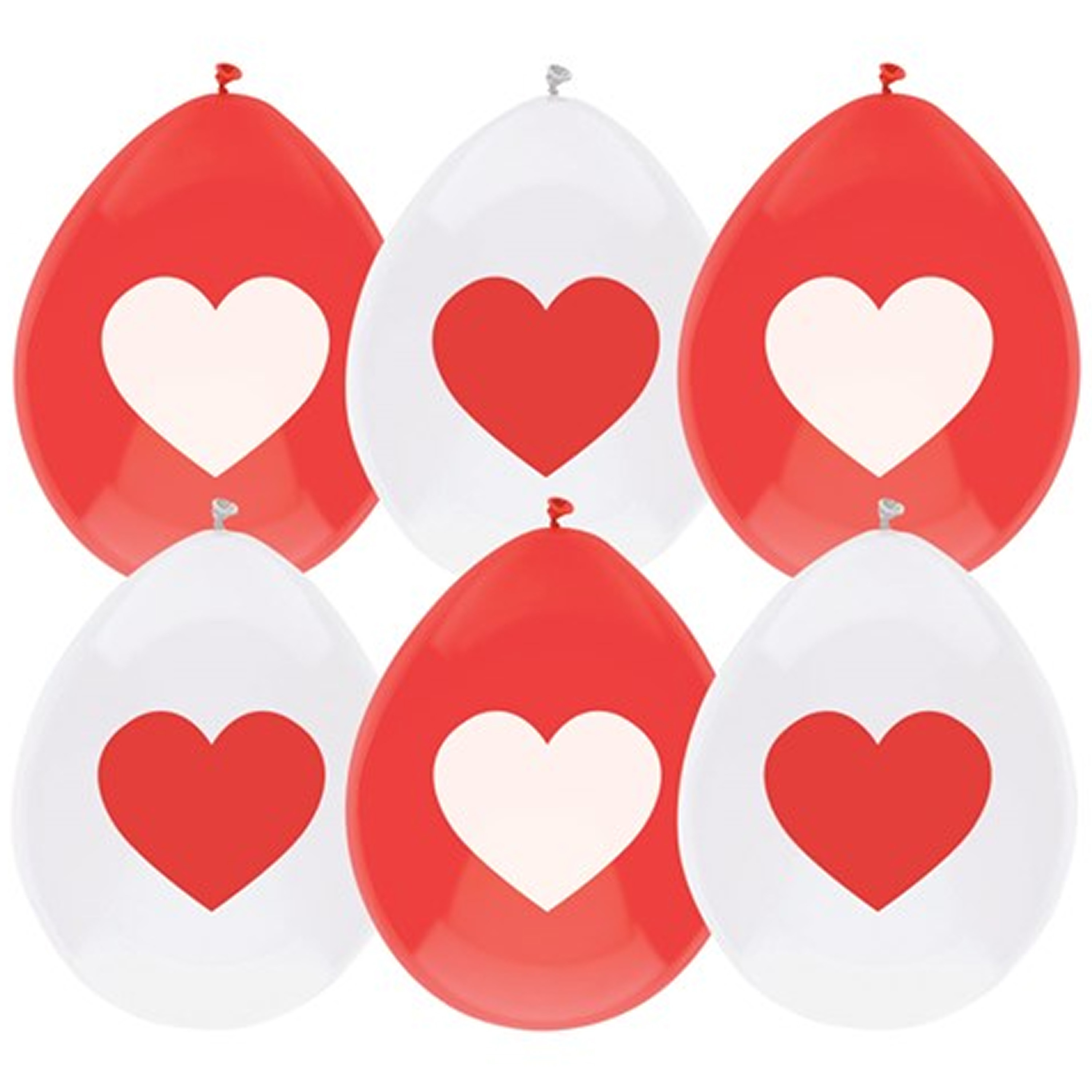 Ballonnen Love hartjes print Valentijn rood-wit 6x stuks 29 cm