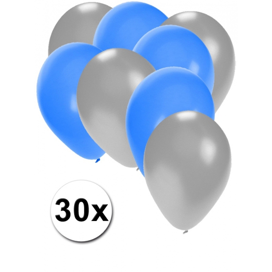 Ballonnen zilver en blauw 30x