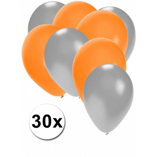 Ballonnen zilver en oranje 30x