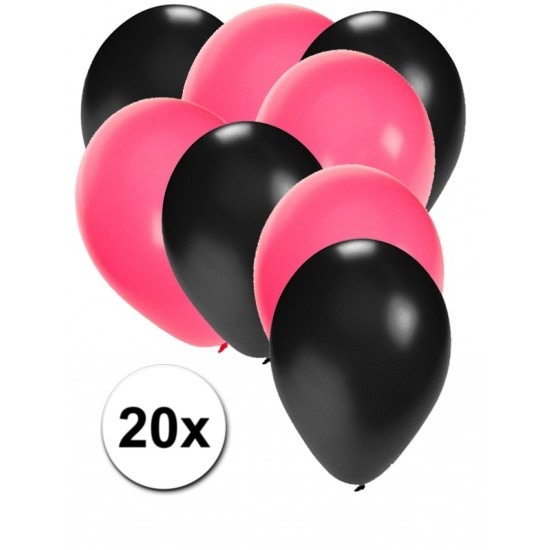 Ballonnen zwart en roze 20x Sweet 16 verjdaardag