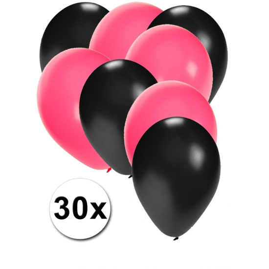 Ballonnen zwart en roze 30x Sweet 16 verjdaardag