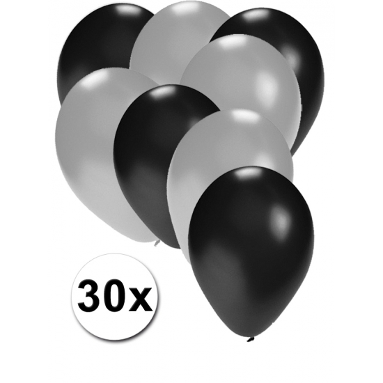 Ballonnen zwart en zilver 30x