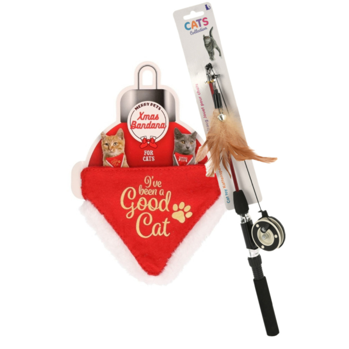 Bandana halsband rood met speelgoed hengel voor katten-poezen kerstcadeau