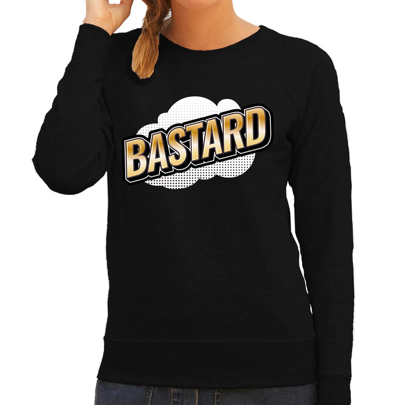 Bastard fun tekst sweater voor dames zwart in 3D effect