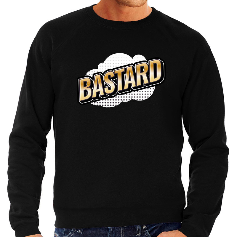 Bastard fun tekst sweater voor heren zwart in 3D effect