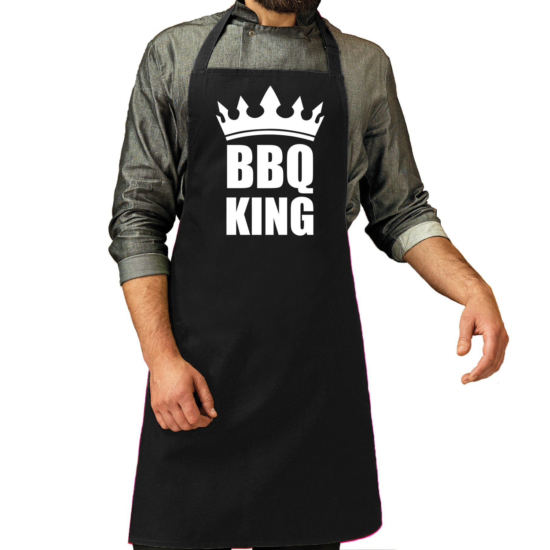 BBQ King barbecueschort- keukenschort zwart heren