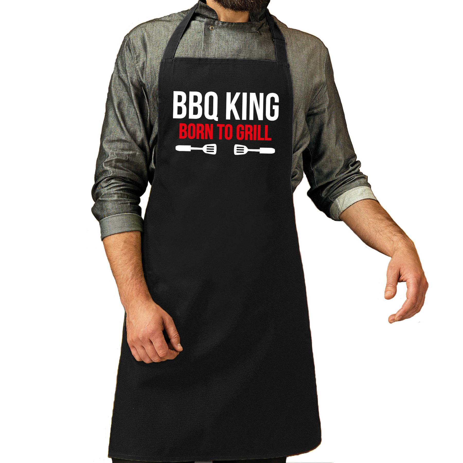 Bbq king born to grill barbecue schort-keukenschort zwart heren