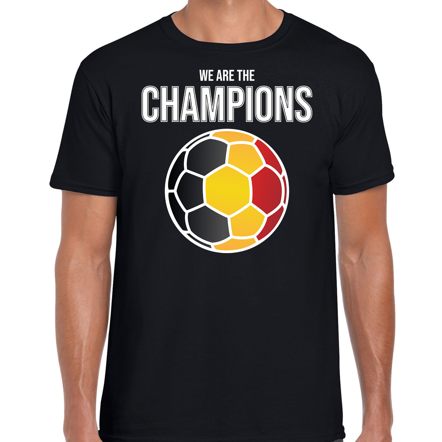 Belgie EK- WK supporter t-shirt we are the champions met Belgische voetbal zwart heren
