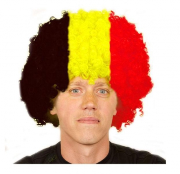 Belgie supporters vlag kleuren grote afro pruik