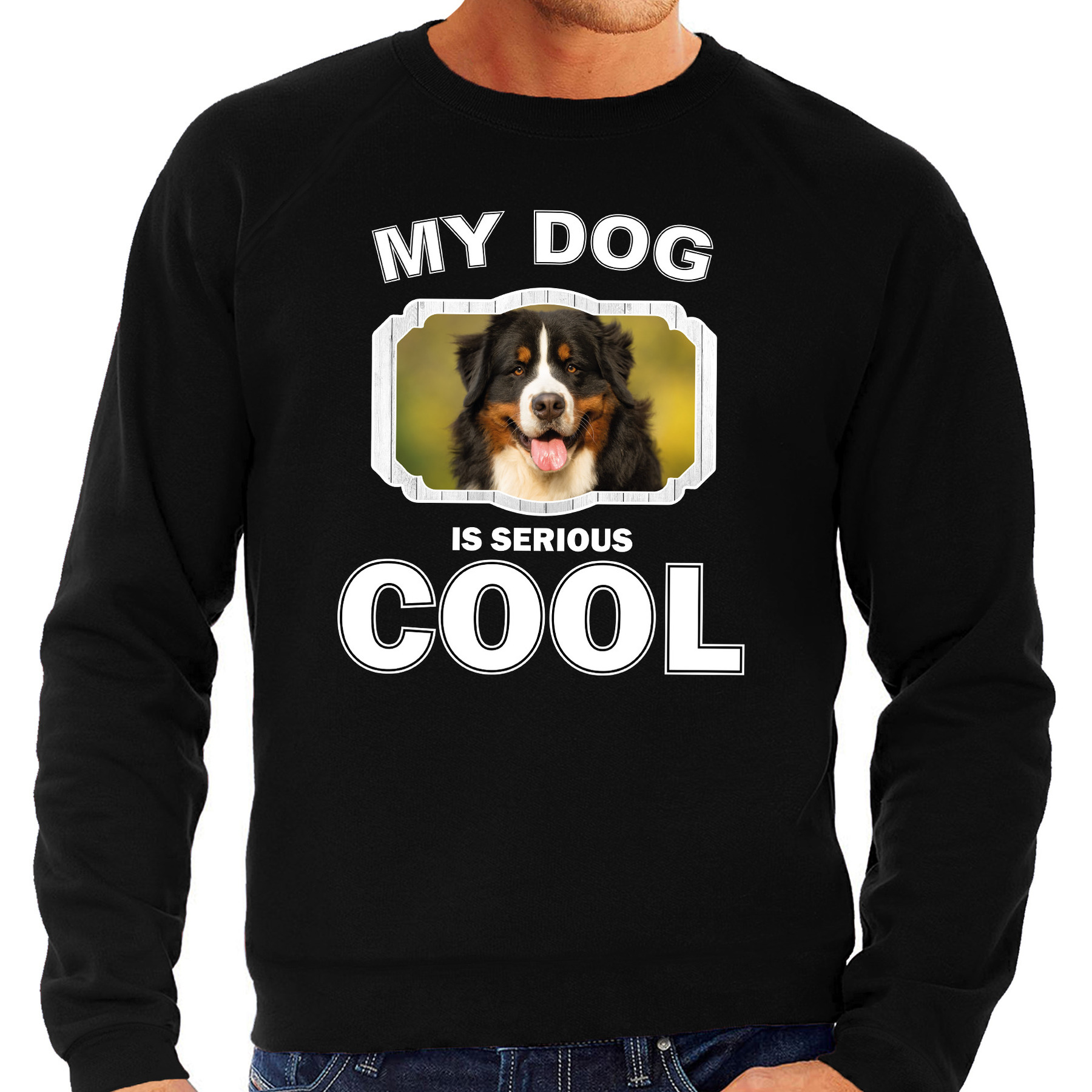 Berner sennen honden sweater-trui my dog is serious cool zwart voor heren