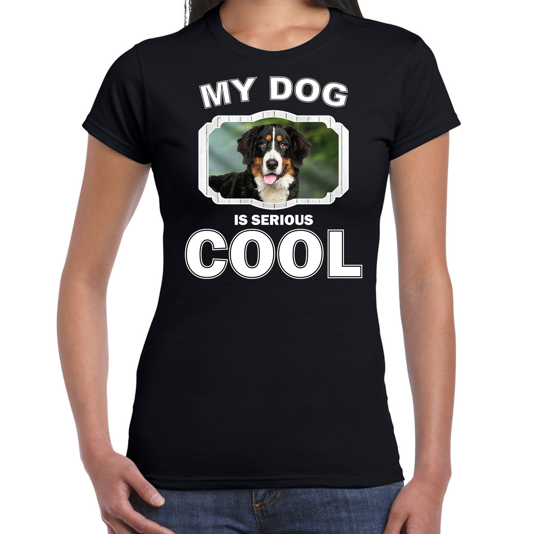 Berner Sennens honden t-shirt my dog is serious cool zwart voor dames