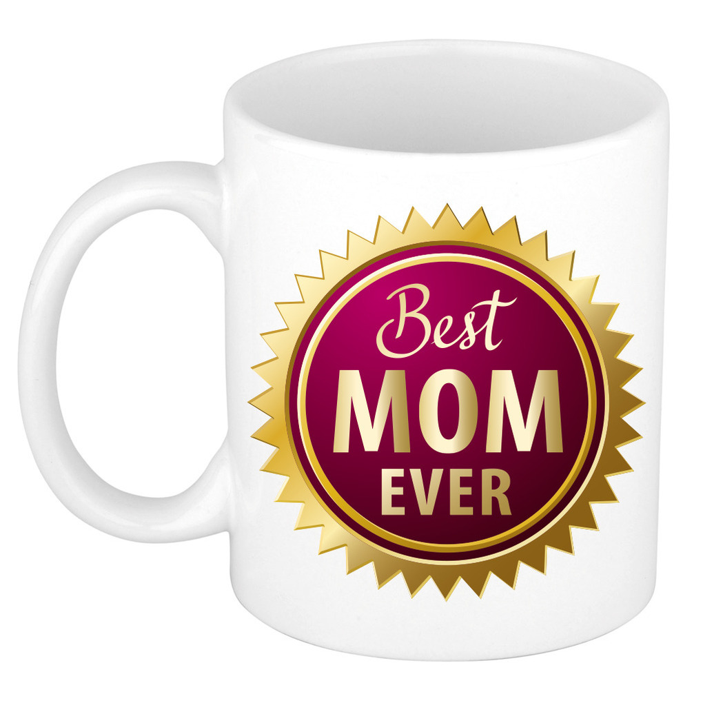 Best mom ever rozet moederdag cadeau mok-beker wit