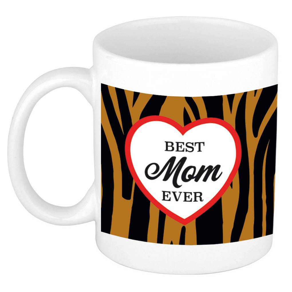 Best mom ever tijgerprint cadeau mok-beker wit