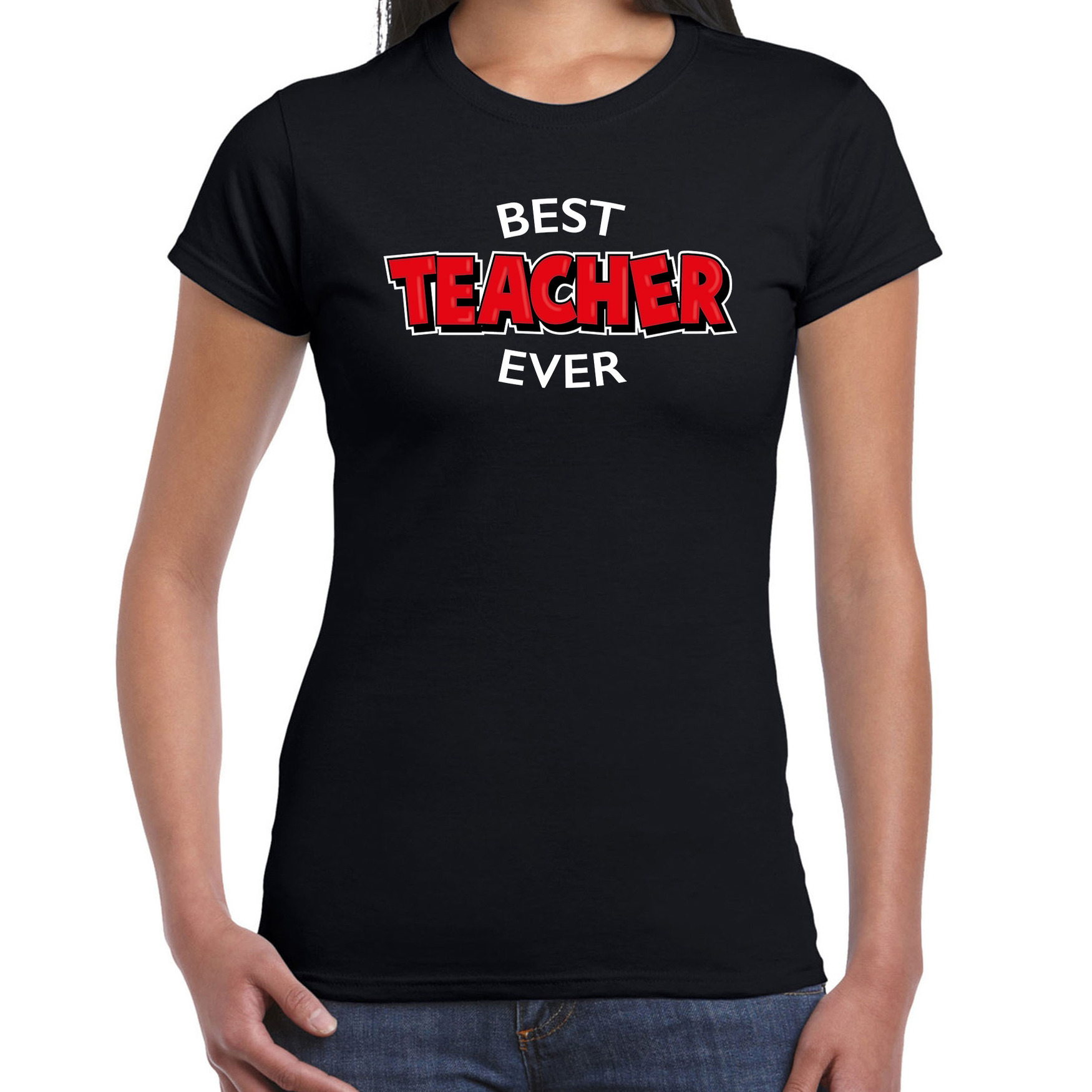 Best teacher ever juf cadeau t-shirt-shirt zwart voor dames