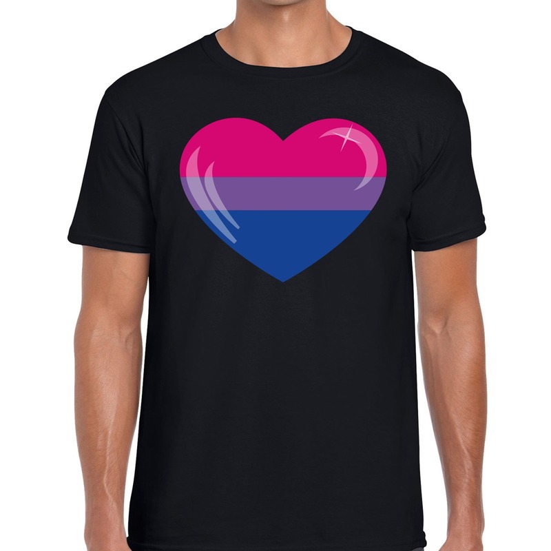 Bi hart gay pride t-shirt zwart voor heren