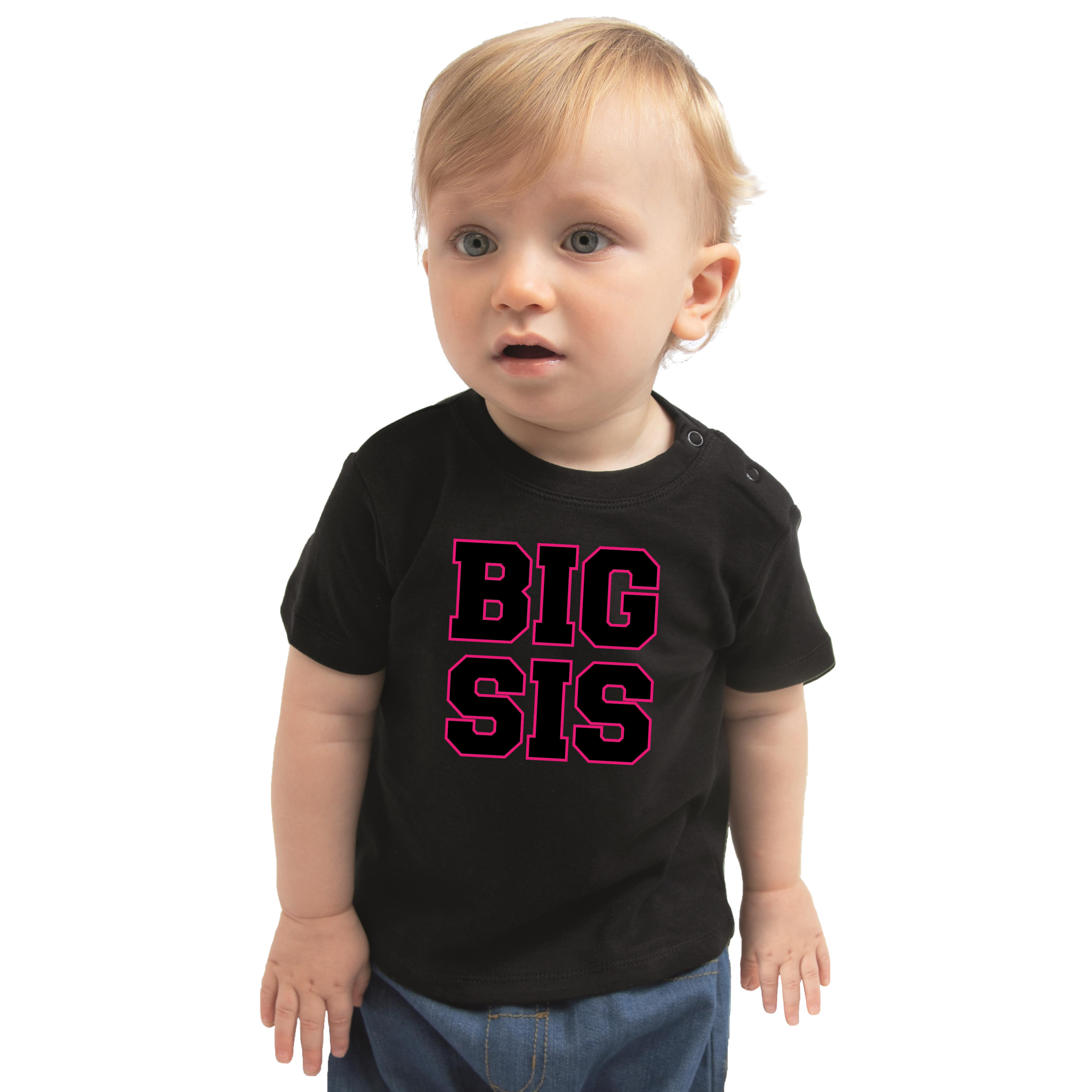 Big sis cadeau t-shirt zwart peuter- meisje Aankodiging zwangerschap grote zus
