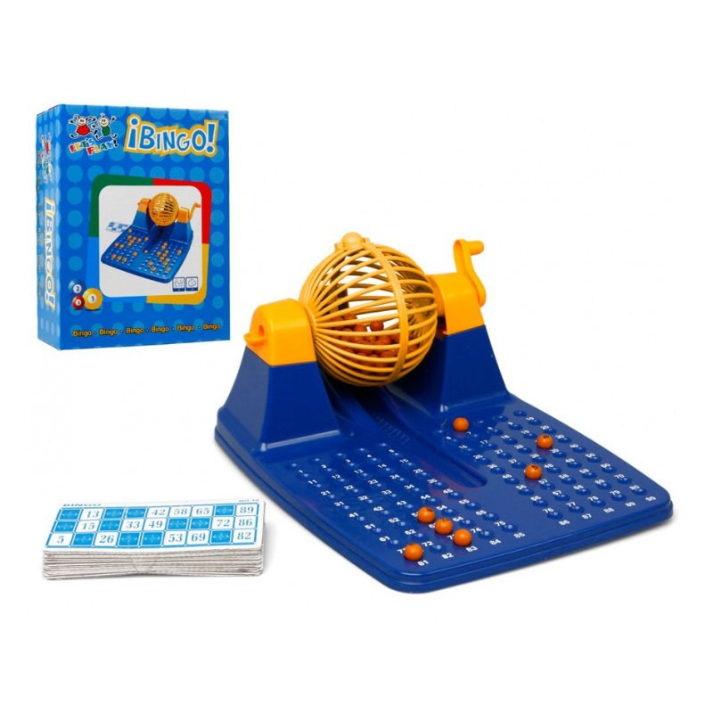 Bingo spel blauw-geel-oranje complete set nummers 1-90 met molen en bingokaarten