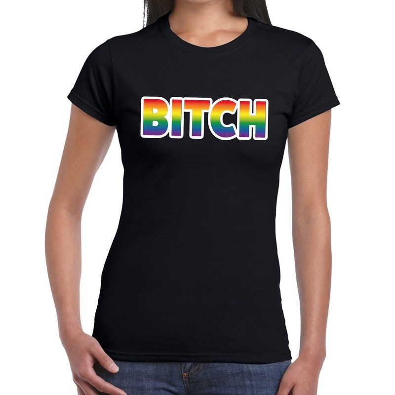 Bitch gay pride t-shirt zwart voor dames