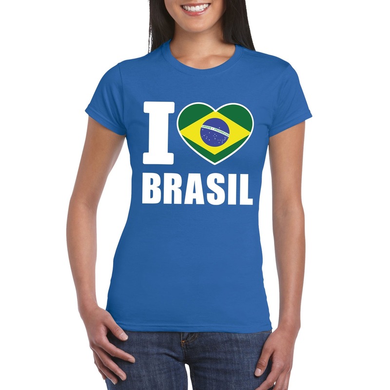 Blauw I love Brazilie fan shirt dames