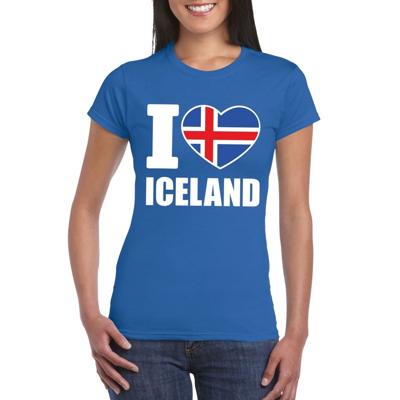 Blauw I love Ijsland fan shirt dames