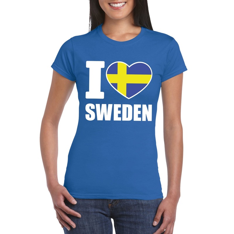 Blauw I love Zweden fan shirt dames